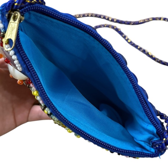 Beaded Sea Shell Purse Blue Multi Coastal Boho Mermaid Festival - Picture 7 of 9